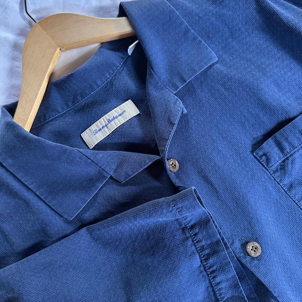 Tommy Bahama Mens XXL Navy Textured Short Sleeve Camp Shirt 100% Silk